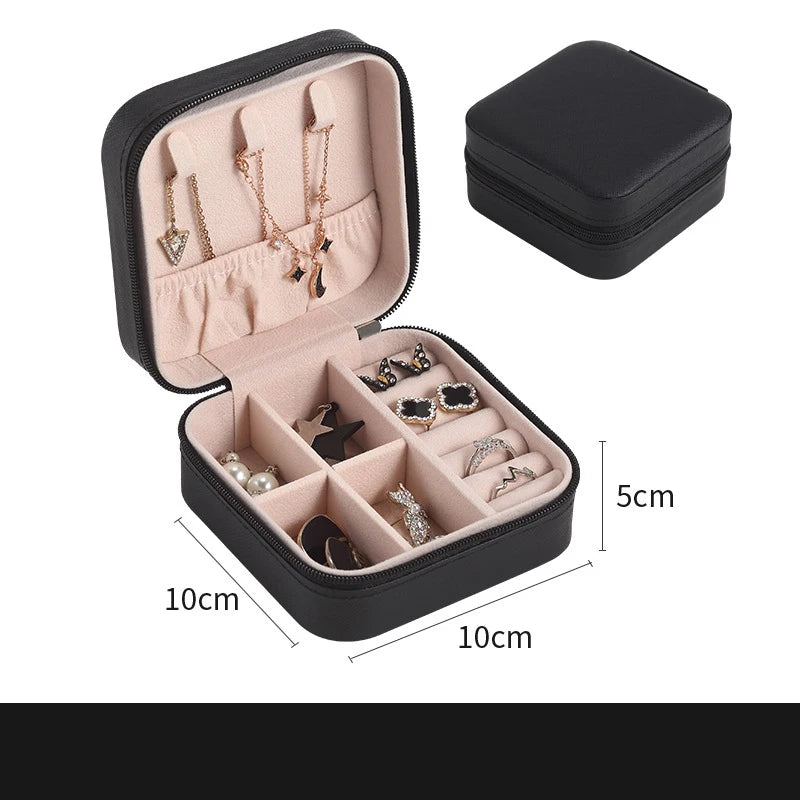 Portable Mini Jewelry Storage Box Travel Organizer Jewelry Case Leather Storage Earrings Necklace Ring Jewelry Organizer Display